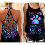 Cat Girl Criss-Cross Open Back Camisole Tank Top 2804NGBTQ