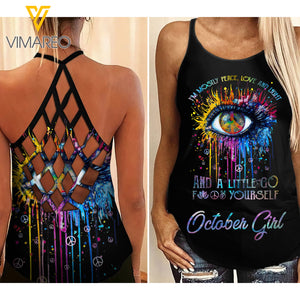 OCTOBER GIRL WITH HIPPIE EYE Criss-Cross Open Back Camisole Tank Top