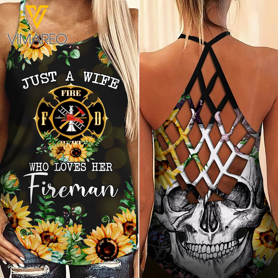 Fireman WIFE Criss-Cross Open Back Camisole Tank Top Legging TMT SUN