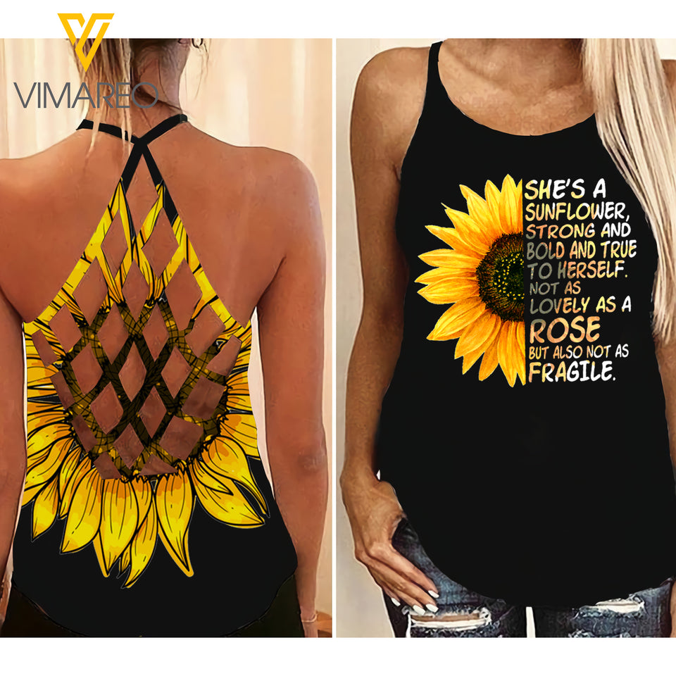 SUNFLOWER GIRL Criss-Cross Open Back Camisole Tank Top STRONG