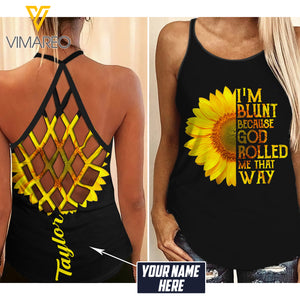 Personalized Sunflower Criss-Cross Open Back Camisole Tank Top MAR-MQ31