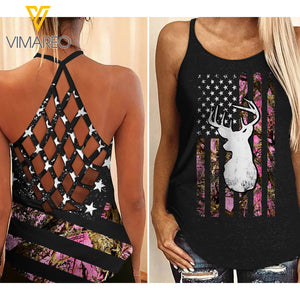 HUNTING GIRL CRISS-CROSS OPEN BACK CAMISOLE TANK TOP