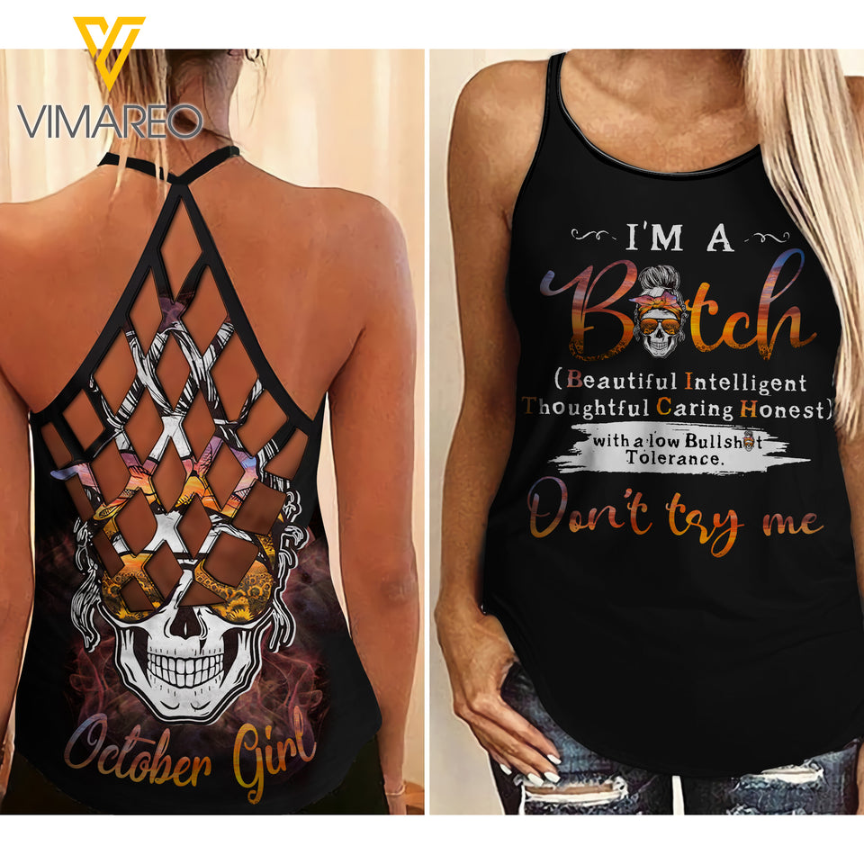 OCTOBER GIRL - DON'T TRY ME Criss-Cross Open Back Camisole Tank Top