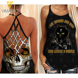 I LIKE TATTOOS AND CATS CRISS-CROSS OPEN BACK CAMISOLE TANK TOP