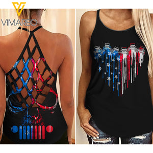 JEEP GIRL INDEPENDENCE DAY CRISS-CROSS TANK TOP SKULL