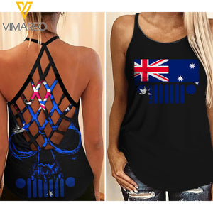 AUSTRALIAN JEEP GIRL CRISS-CROSS TANK TOP SKULL