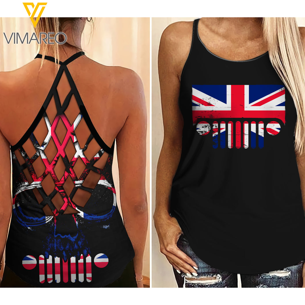 BRISTISH JEEP GIRL CRISS-CROSS TANK TOP SKULL