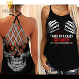 Taken by a crazy Soldier Criss-Cross Open Back Camisole Tank Top Legging