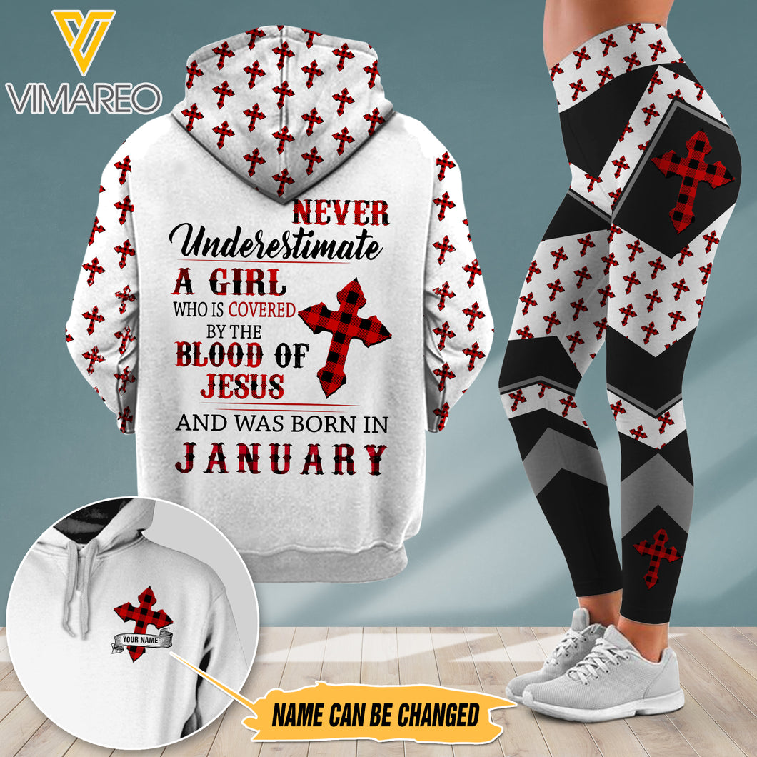PERSONALIZED BLOOD OF JESUS JANUARY GIRL  COMBO HOODIE + LEGGING 3D