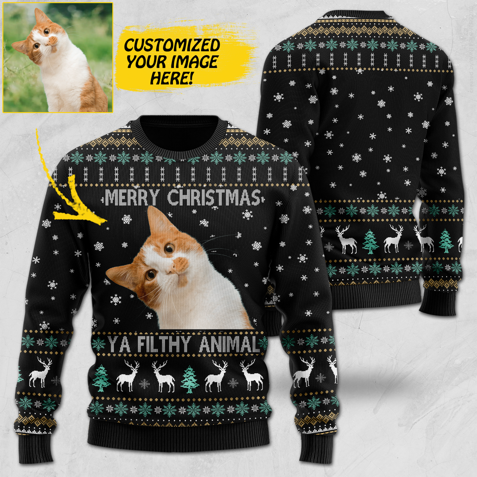 Personalized Image Your Cat Christmas Sweatshirt Printed QTDT2610