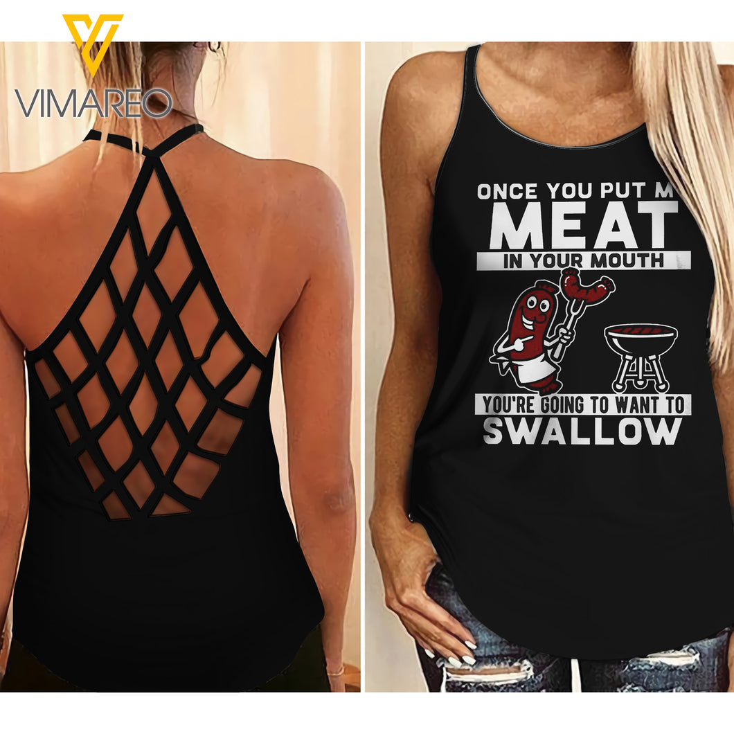 Put my meat Criss-Cross Open Back Camisole Tank Top