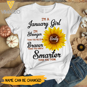 PERSONALIZED JANUARY GIRL SUNFLOWER TSHIRT QTDT3012