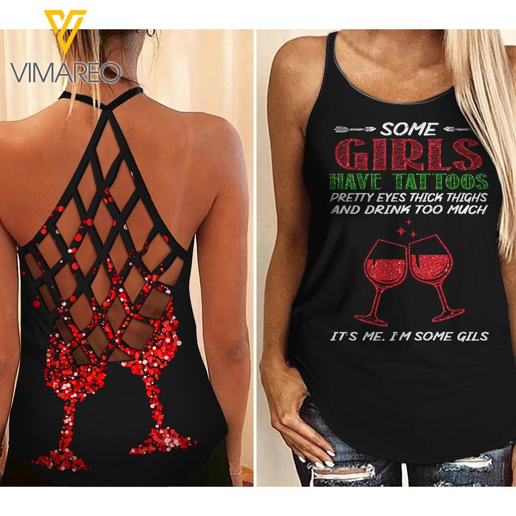 Tattooed girl and Drink too much Criss-Cross Open Back Camisole Tank Top 0204