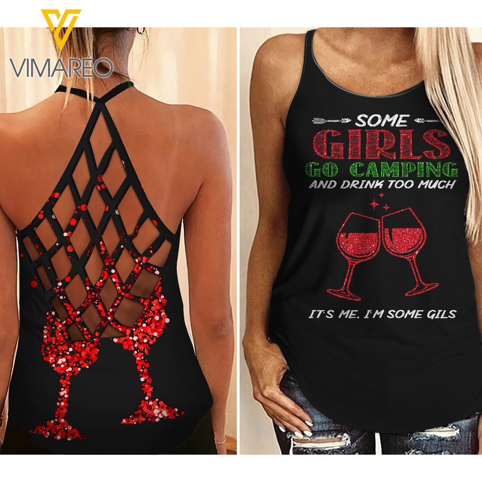 Camping and Drink too much Criss-Cross Open Back Camisole Tank Top 0204