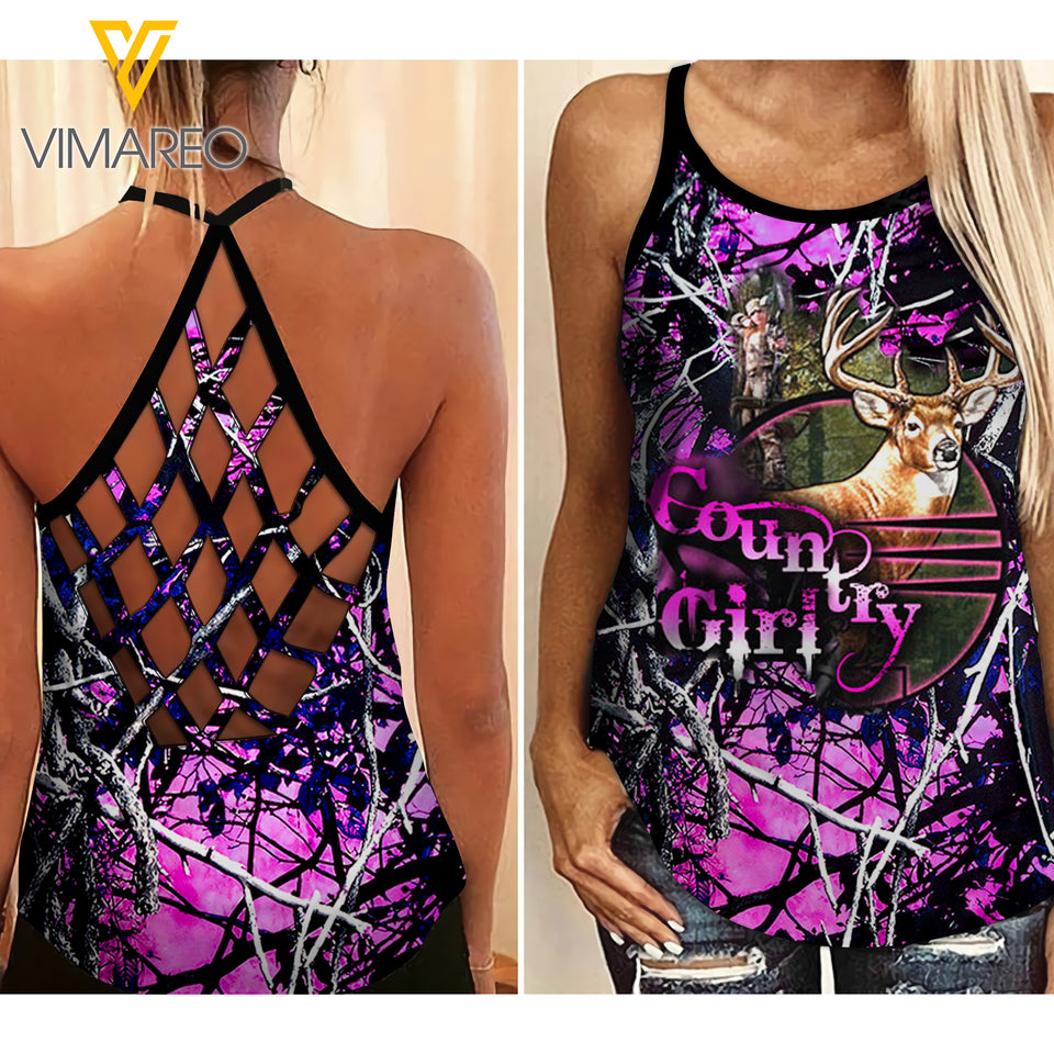 Country Girl Criss-Cross Open Back Camisole Tank Top Legging