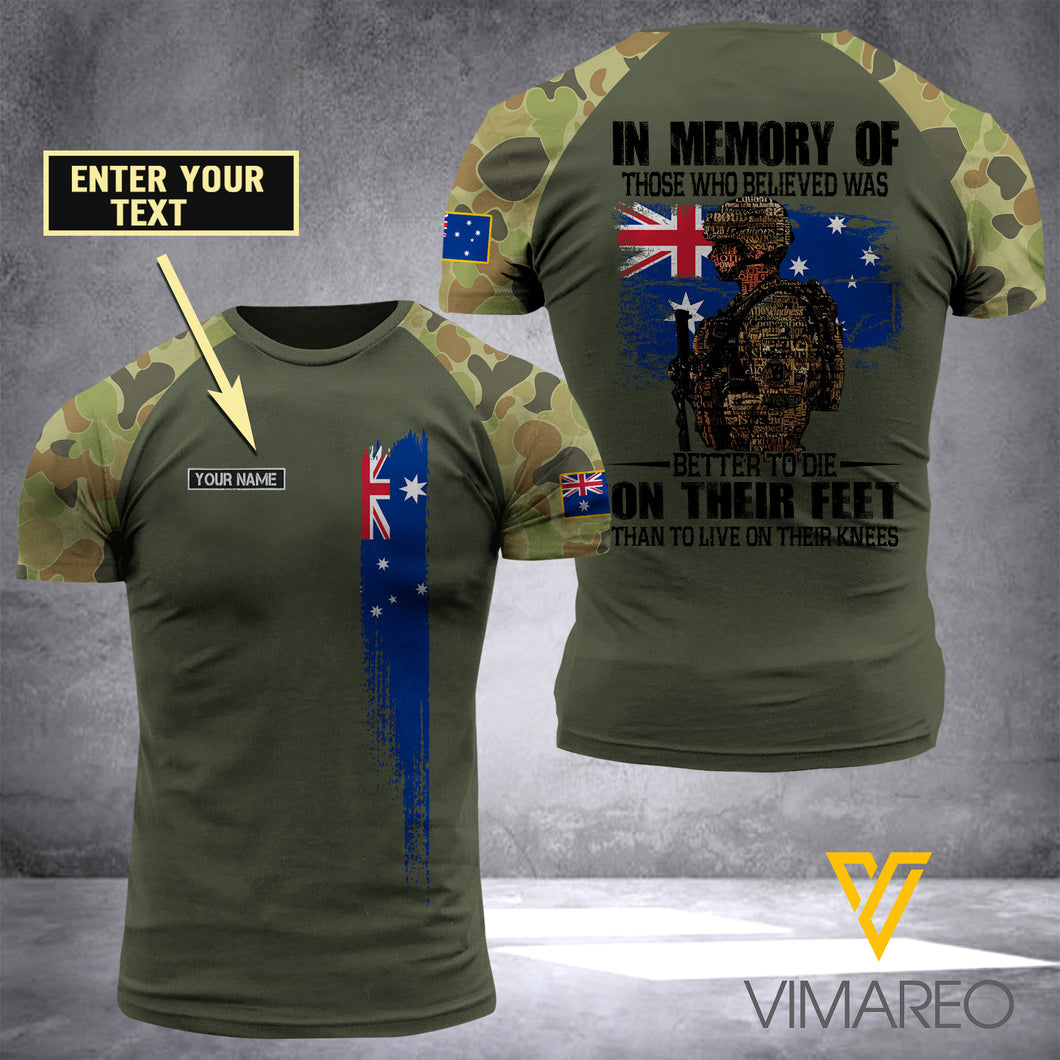 Australian Soldier Combat-in memory 3D Printed Shirt