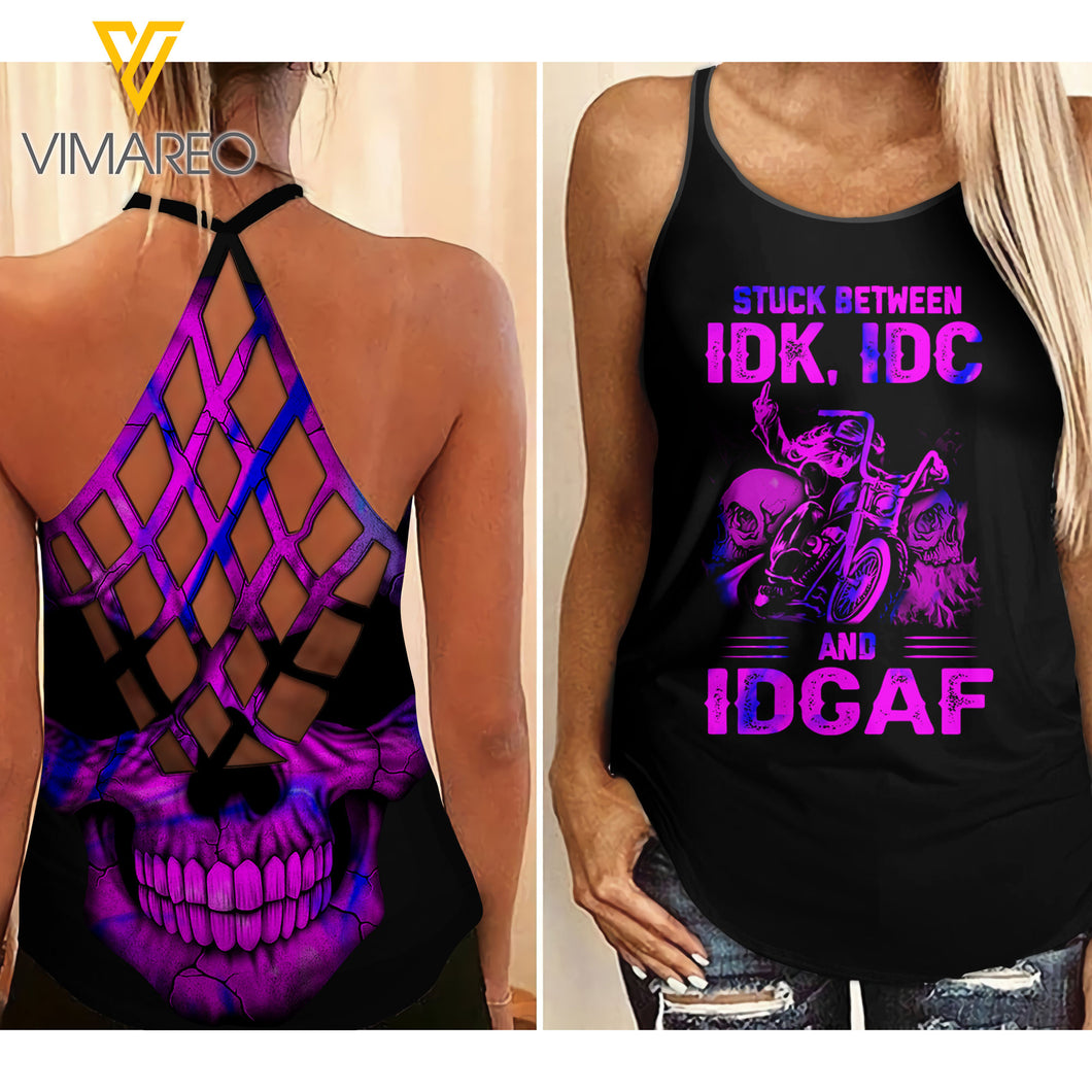 MOTOCROSS IDK IDC IDCAF SKULL CRISS-CROSS TANK TOP 2