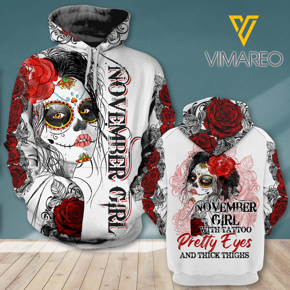 NOVEMBER GIRL WITH TATOOS AND PRETTY EYES HOODIE 3D PRINTED TNDT1310
