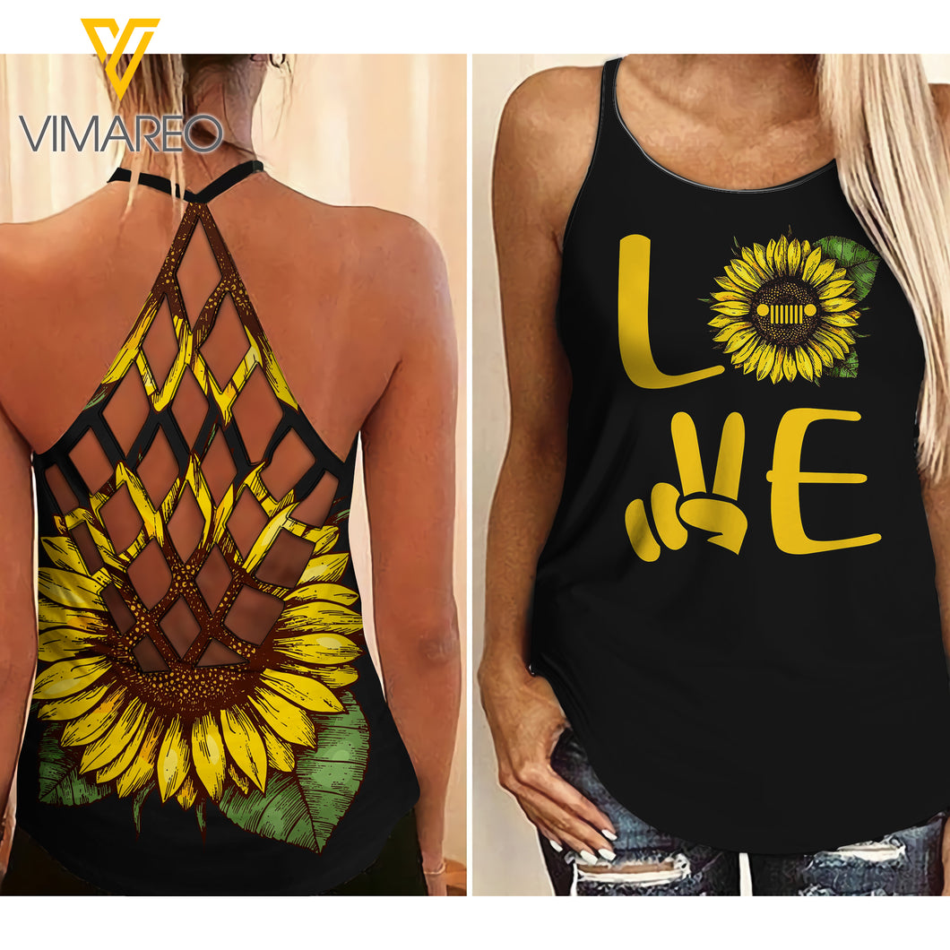 JEEP LOVE SUNFLOWER CRISS-CROSS TANK TOP