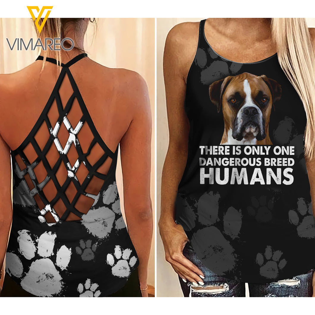 BOXER DANGEROUS HUMANS CRISS-CROSS TANK TOP PAW