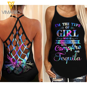 CAMPFIRE AND TEQUILA GIRL CRISS-CROSS TANK TOP
