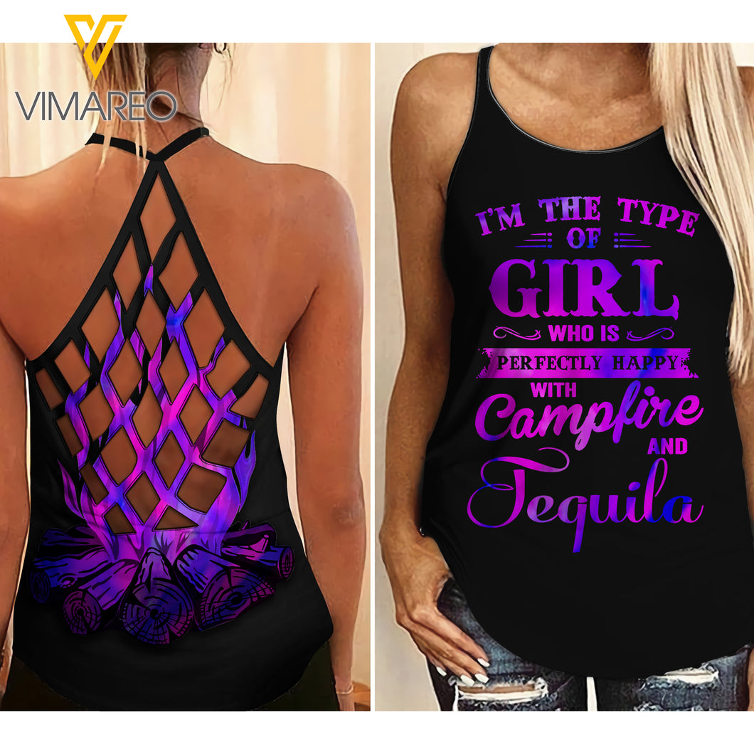 CAMPFIRE AND TEQUILA GIRL CRISS-CROSS TANK TOP