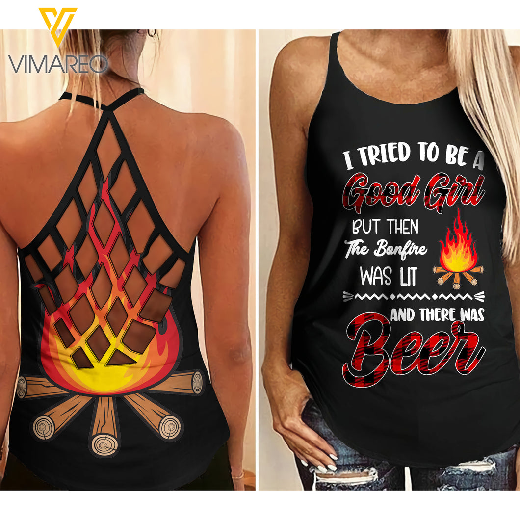 Camping girl Criss-Cross Open Back Camisole Tank Top 2204NGBD