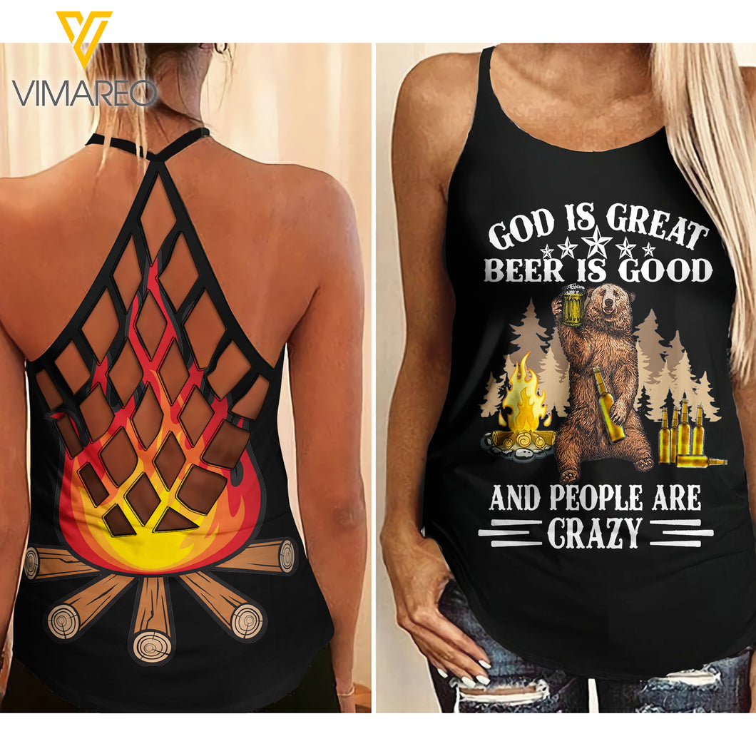 Camping girl Criss-Cross Open Back Camisole Tank Top 2604NGBD