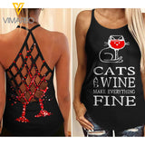 Cat Wine Fine Criss-Cross Open Back Camisole Tank Top
