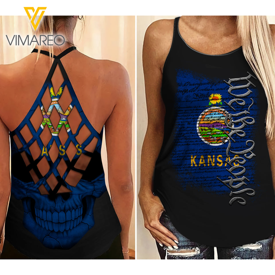 KANSAS-WE THE PEOPLE CRISS-CROSS OPEN BACK CAMISOLE TANK TOP