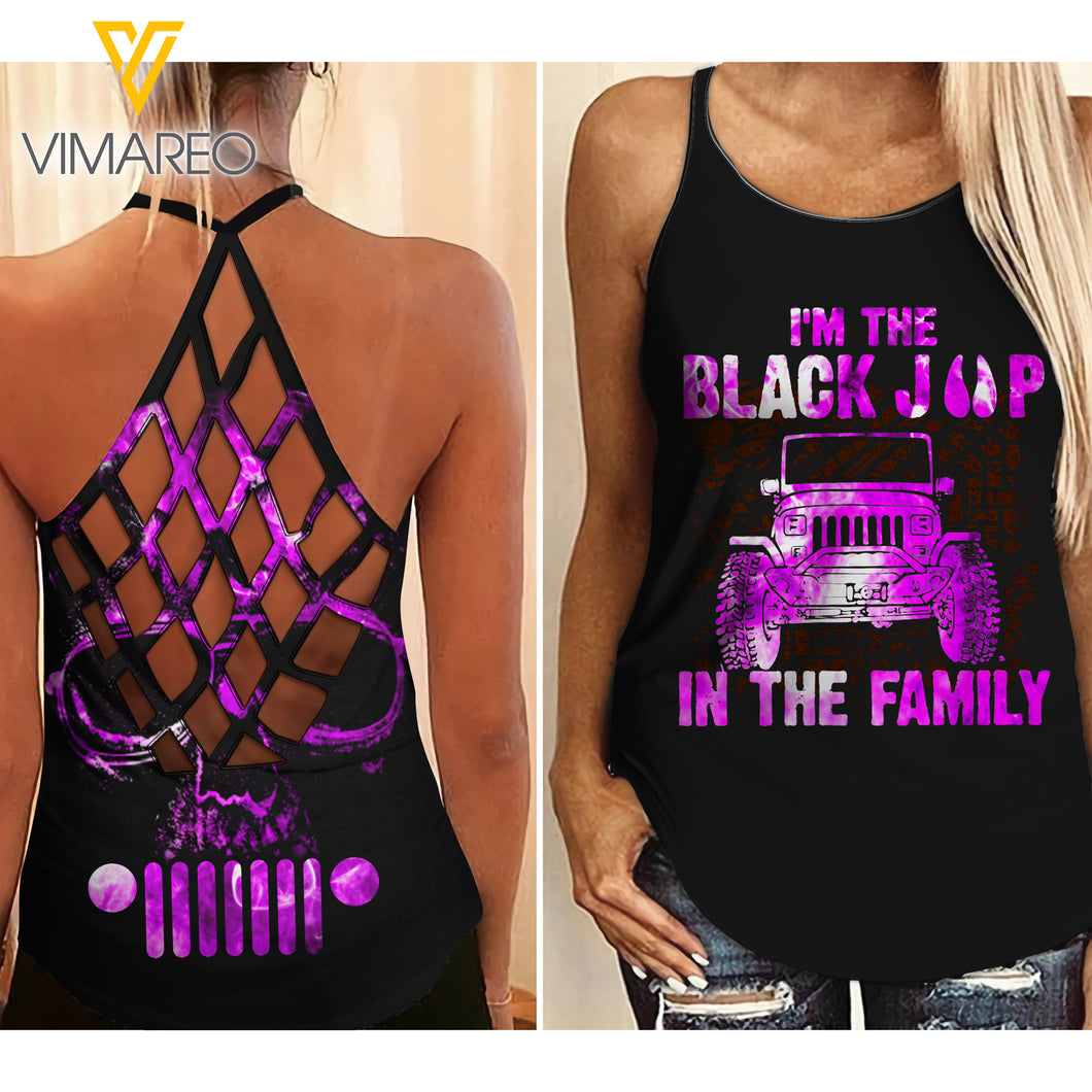 BLACK JEEP IN THE FAMILY CRISS-CROSS TANK TOP