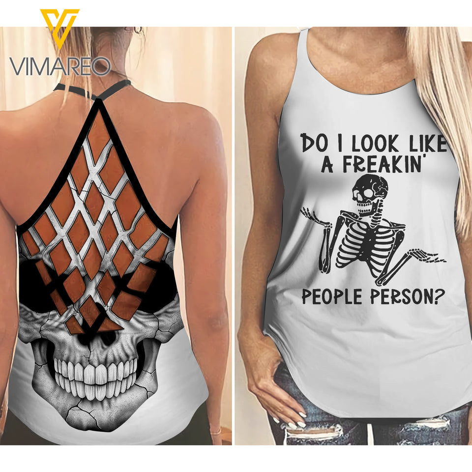 Skull girl Criss-Cross Open Back Camisole Tank Top 0504NGBMQ