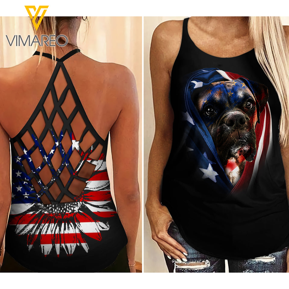Boxer Dog Criss-Cross Open Back Camisole Tank Top MMBEJ