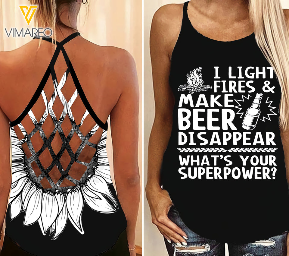 Beer Disappear Criss-Cross Open Back Camisole Tank Top NCVGE