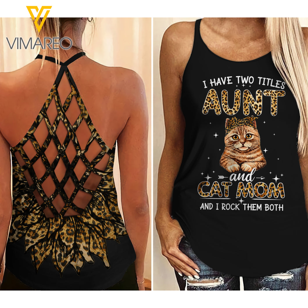 Cat Mom and Aunt Criss-Cross Open Back Camisole Tank Top