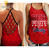 Red White & Whisky Criss-Cross Open Back Camisole Tank Top APR-MQ05