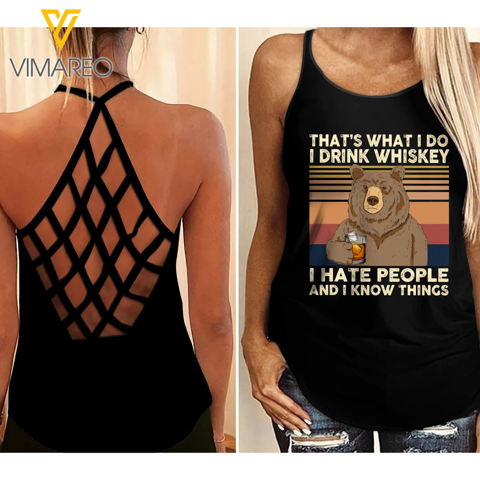 Drink Whiskey Criss-Cross Open Back Camisole Tank Top 0204