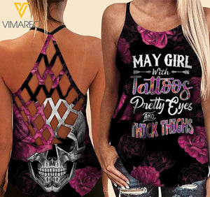 May Girl Criss-Cross Open Back Camisole Tank Top DHEUW